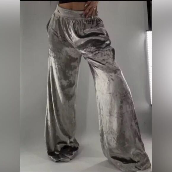 Anthropologie Maeve Anastacia Silver Gray Velvet Wide leg pants - Picture 1 of 7